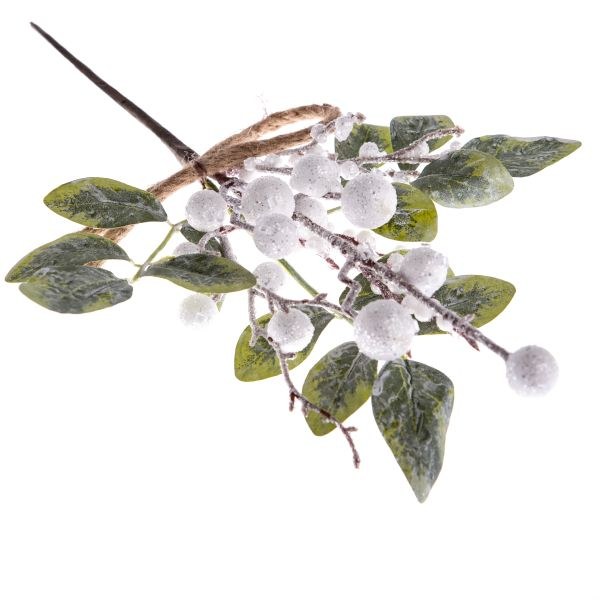 Větvička 33cm zimní bílé bobule - Domácnost a úklid Vánoce