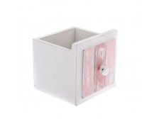 Květináč 12x12cm bílo/růžový, dřevo