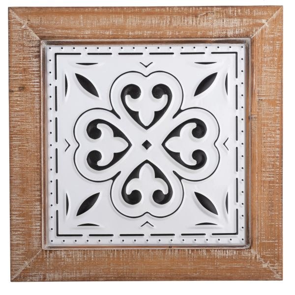 Dekorace Kachle 34x34cm dřevo/kov - Domácnost a úklid bytové dekorace,textilní doplňky