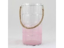Svícen závěsný 17,5cm růžový,sklo