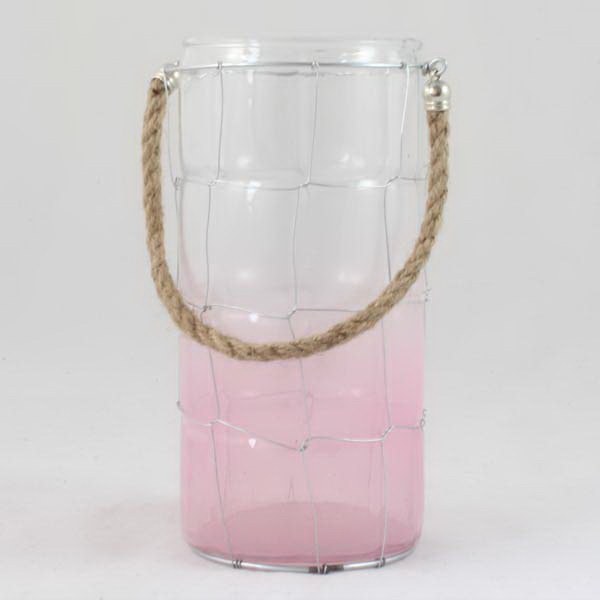 Svícen závěsný 17,5cm růžový,sklo