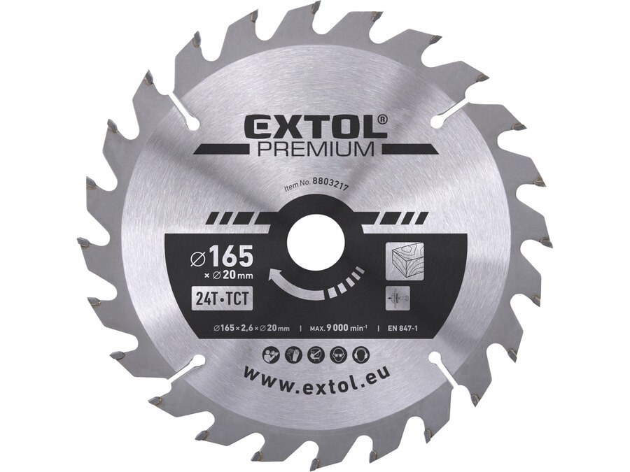 Kotouč pilový 165x2,6x20mm/24Z SK Extol Premium - Kotouče řezné