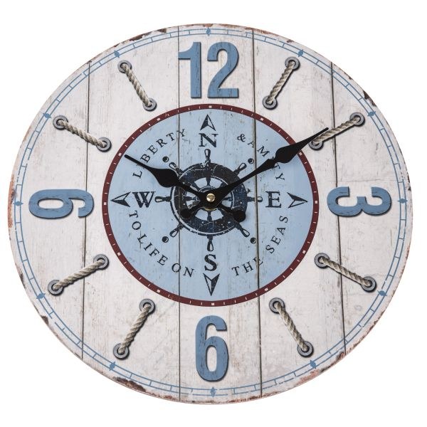 Hodiny dřevěné 33,8cm nástěnné Kompas - Domácnost a úklid bytové dekorace,textilní doplňky