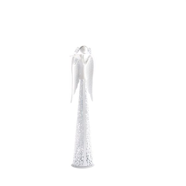 Anděl s flétnou 39cm bílý, krajková sukně kov - Domácnost a úklid bytové dekorace,textilní doplňky