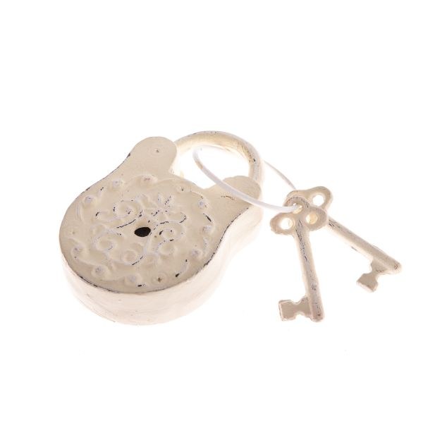 Zámek visací 12,5cm bílý, litina Zámek visací 12,5cm bílý, litina - Domácnost a úklid bytové dekorace, textilní doplňky