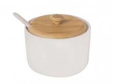 Cukřenka + víčko 9,5cm porcelán/dřevo