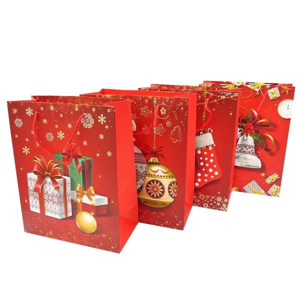 Taška dárková 44x31x12cm vánoční mix červená - Domácnost a úklid nákupní a dárkové tašky, koše, obaly