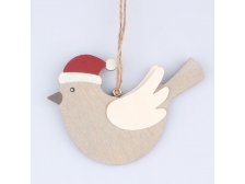 Ptáček závěsný dřevěný 11,5cm s čepičkou