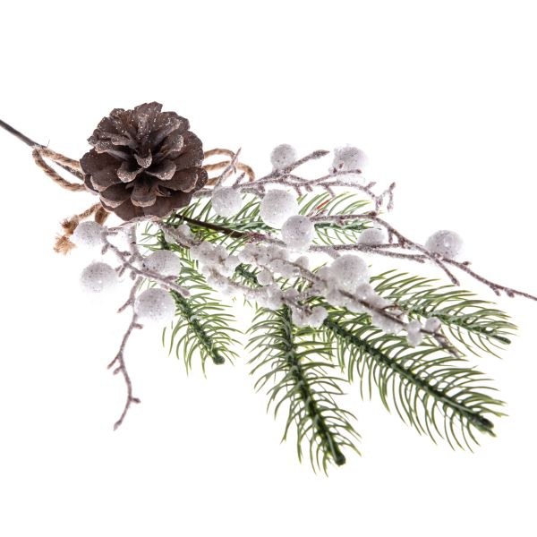 Větvička zimní 33cm bílé bobule, umělá - Domácnost a úklid Zima + Vánoce