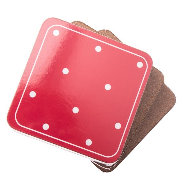 Podložka pod šálek červená s puntíkem 6ks,korek - Kuchyně stolování