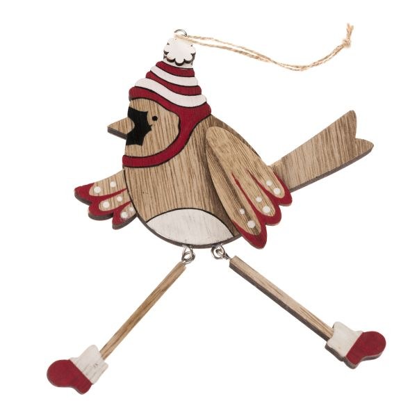 Ptáček zimní závěsný dřevěný 18,5cm - Domácnost a úklid Vánoce