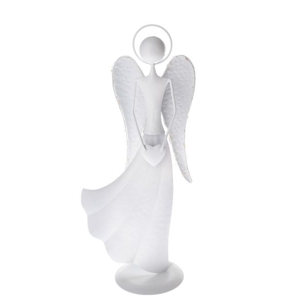 Anděl LED se srdcem 31,5cm bílý, kov - Domácnost a úklid bytové dekorace,textilní doplňky