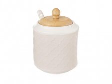 Cukřenka + víčko 12cm porcelán/dřevo