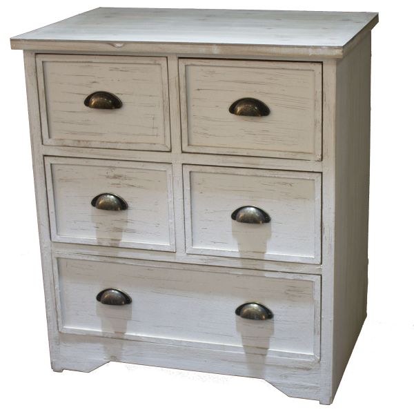 Komoda 67x75x45cm, 5 šuplíků, dřevěná bílá - Domácnost a úklid drobný nábytek