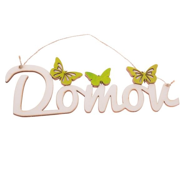 Dekorace závěs.DOMOV 33x14cm,dřevo - Domácnost a úklid bytové dekorace, textilní doplňky