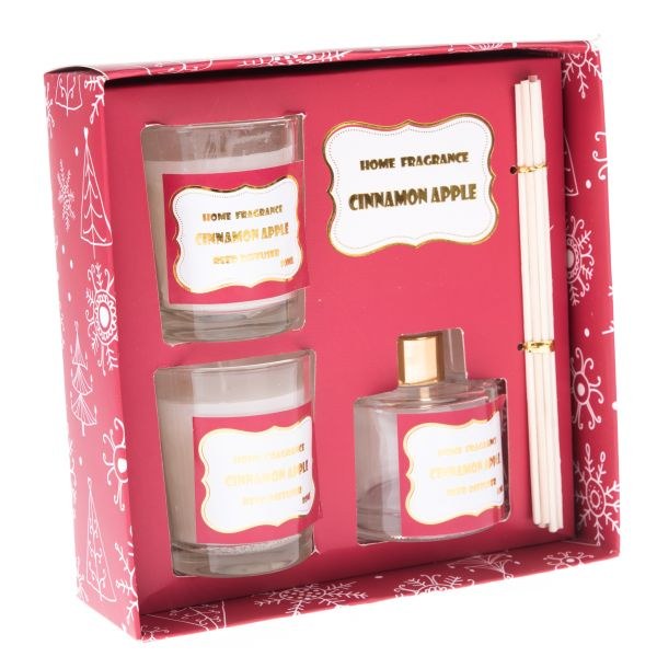 Kazeta dárková Skořice-jablko/difuzér 50ml+2x svíčka/ Kazeta dárková Skořice-jablko/difuzér 50ml+2x svíčka/ - Domácnost a úklid Zima + Vánoce