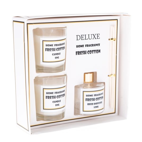 Difuzér 50ml+2x svíčka 80g Čerstvá bavlna