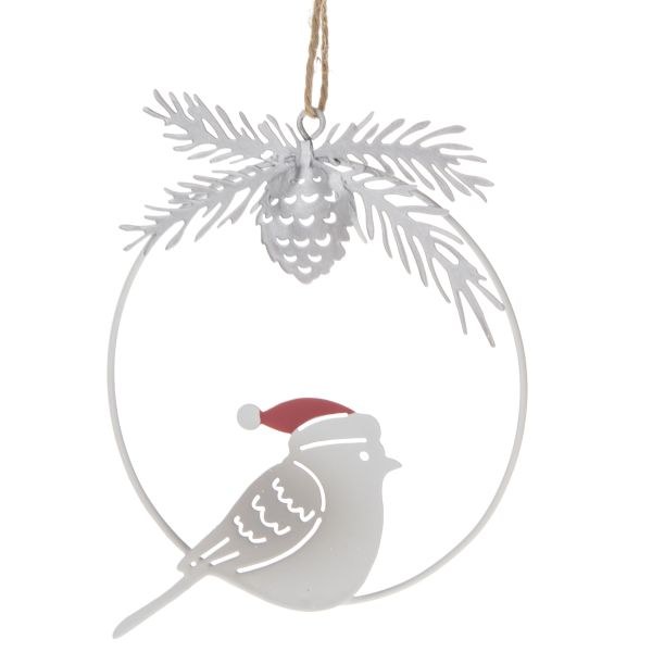 Dekorace Ptáček v kruhu 10x12cm bílý,kov - Domácnost a úklid Vánoce