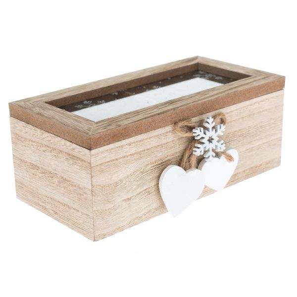 Krabička na čaj Vločky 18x9x7cm,dřevo - Domácnost a úklid Zima + Vánoce