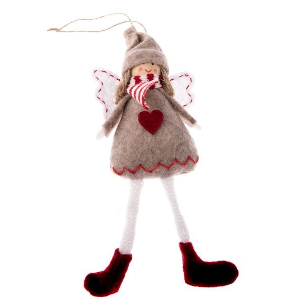 Andílek 19cm béžový se srdíčkem závěsný,textilní - Domácnost a úklid Vánoce