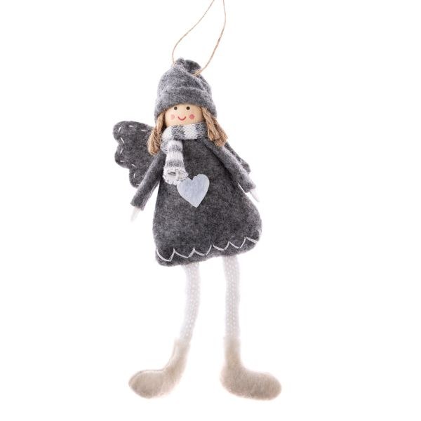 Andílek se srdíčkem 19cm šedý závěsný, textilní - Domácnost a úklid Vánoce