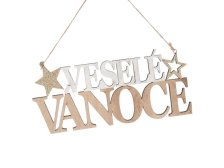 Dekorace závěsná Veselé Vánoce 12,2cm dřevo