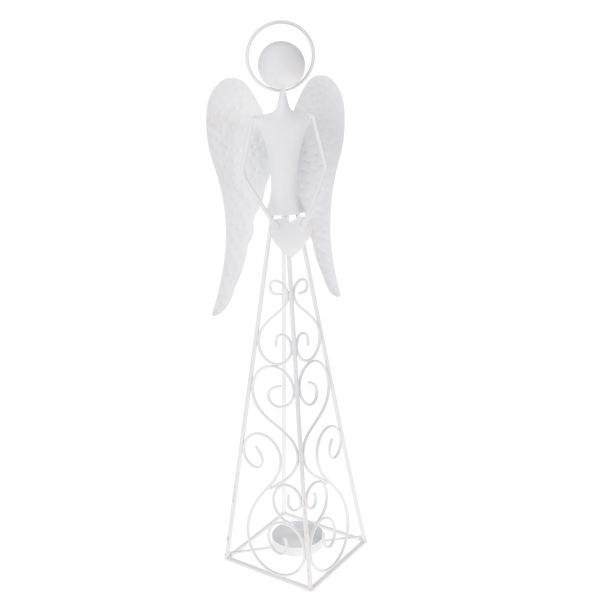 Svícen Anděl 51cm na čaj.svíčku bílý ,kov - Domácnost a úklid bytové dekorace,textilní doplňky