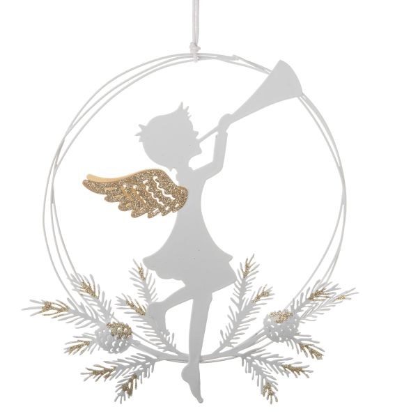 Dekorace Anděl s trumpetou pr.23cm bílý,kov - Domácnost a úklid Vánoce