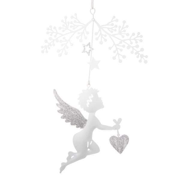 Dekorace Anděl se srdíčkem 17x28cm závěs.bílý,kov - Domácnost a úklid Vánoce