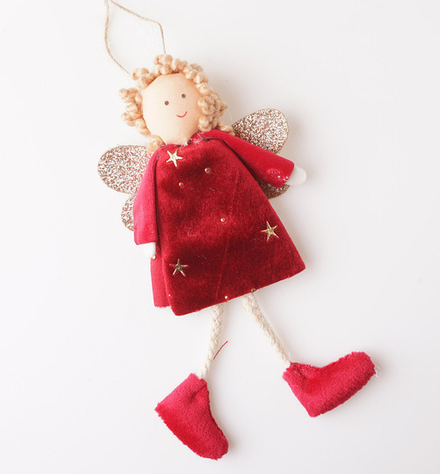 Anděl kudrnatý červený, textilní - Domácnost a úklid Vánoce
