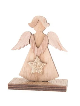 Anděl s hvězdičkou 7x9cm natur,dřevo
