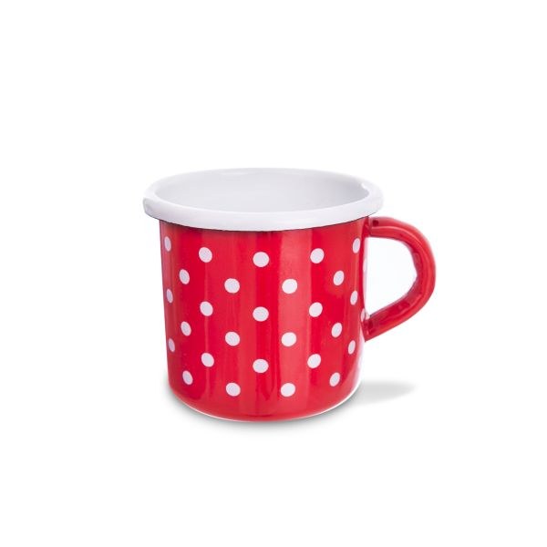 Hrnek 400ml/8cm červený/puntík, smalt - Kuchyně nádobí, příslušenství
