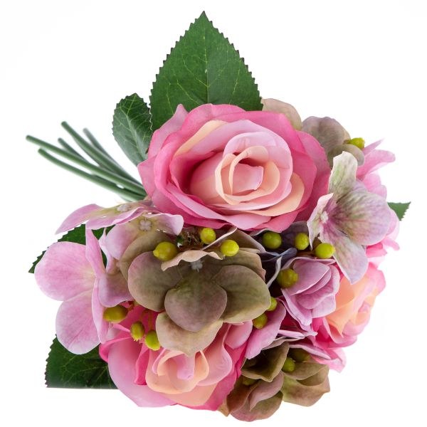 Kytice Růží+hortenzií 28cm růžová Kytice Růží+hortenzií 28cm růžová - Domácnost a úklid bytové dekorace, textilní doplňky