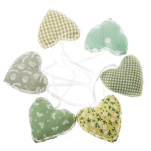 Sada srdíček 6cm/6ks zelená, textil Sada srdíček 6cm/6ks zelená, textil - Domácnost a úklid bytové dekorace, textilní doplňky
