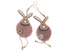 Zajíc závěs.růžový 7x12cm textil/dřevo