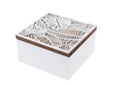 Krabička Listy bílé 15x15x8cm,dřevo