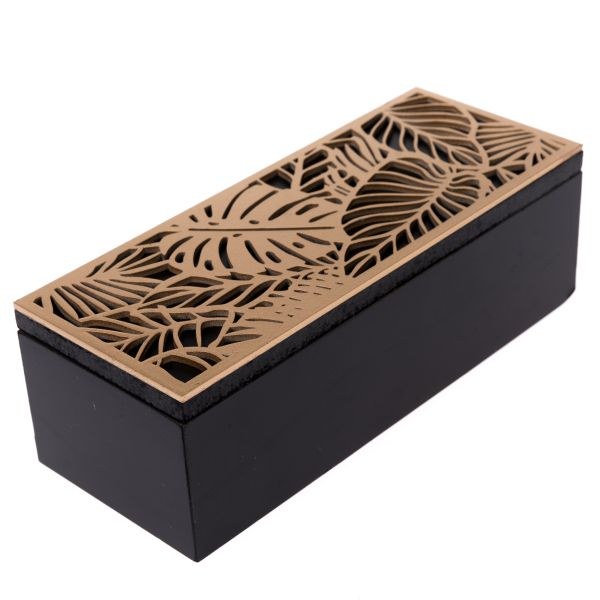 Krabička Listy zlaté 23x9x7,5cm,dřevo Krabička Listy zlaté 23x9x7,5cm,dřevo - Domácnost a úklid bytové dekorace, textilní doplňky