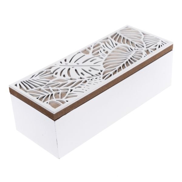Krabička Listy bílé 23x9x7,5cm,dřevo Krabička Listy bílé 23x9x7,5cm,dřevo - Domácnost a úklid bytové dekorace, textilní doplňky