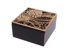 Krabička Listy zlaté 15x15x8cm, dřevo