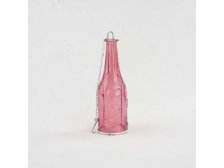 Svícen Láhev na čaj.svíčku růžový sklo