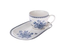 Šálek 445ml+podnos Modrá růže,porcelán