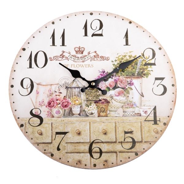 Hodiny 34cm Flowers nástěnné dřevo - Domácnost a úklid bytové dekorace, textilní doplňky