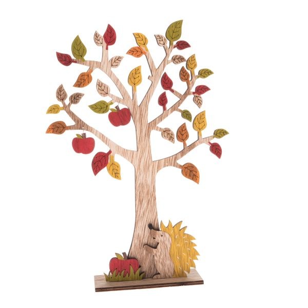 Strom s ježkem podzimní 29,5cm dřevo - Domácnost a úklid Podzim+Halloween