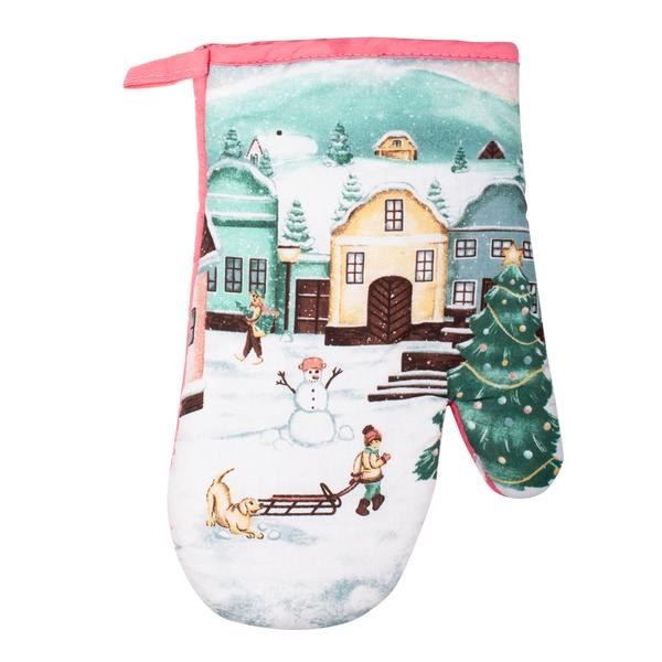 Chňapka+poutko Vánoční vesnička 19x27cm bavlna - Domácnost a úklid Zima + Vánoce
