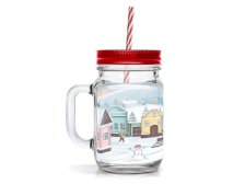 Sklenice+víčko s brčkem 450ml Vesnička,sklo