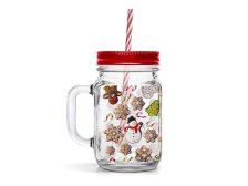 Sklenice+víčko s brčkem 450ml Perníčky,sklo