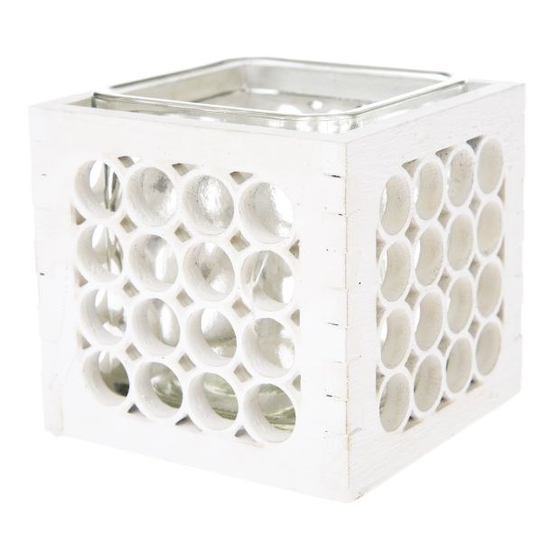 Svícen bílý 8,5x9cm dřevo/sklo Svícen bílý 8,5x9cm dřevo/sklo - Domácnost a úklid bytové dekorace, textilní doplňky