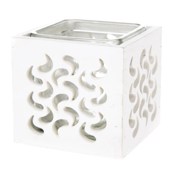 Svícen bílý 8,5x9cm dřevo/sklo Svícen bílý 8,5x9cm dřevo/sklo - Domácnost a úklid bytové dekorace, textilní doplňky