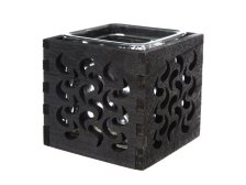 Svícen černý 8,5x9cm dřevo/sklo