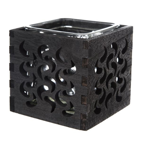 Svícen černý 8,5x9cm dřevo/sklo Svícen černý 8,5x9cm dřevo/sklo - Domácnost a úklid bytové dekorace, textilní doplňky